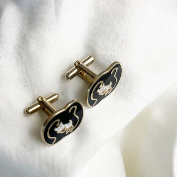 Vintage Theater Mask cufflinks black enamel Comedy Tragedy - Picture 4 of 4